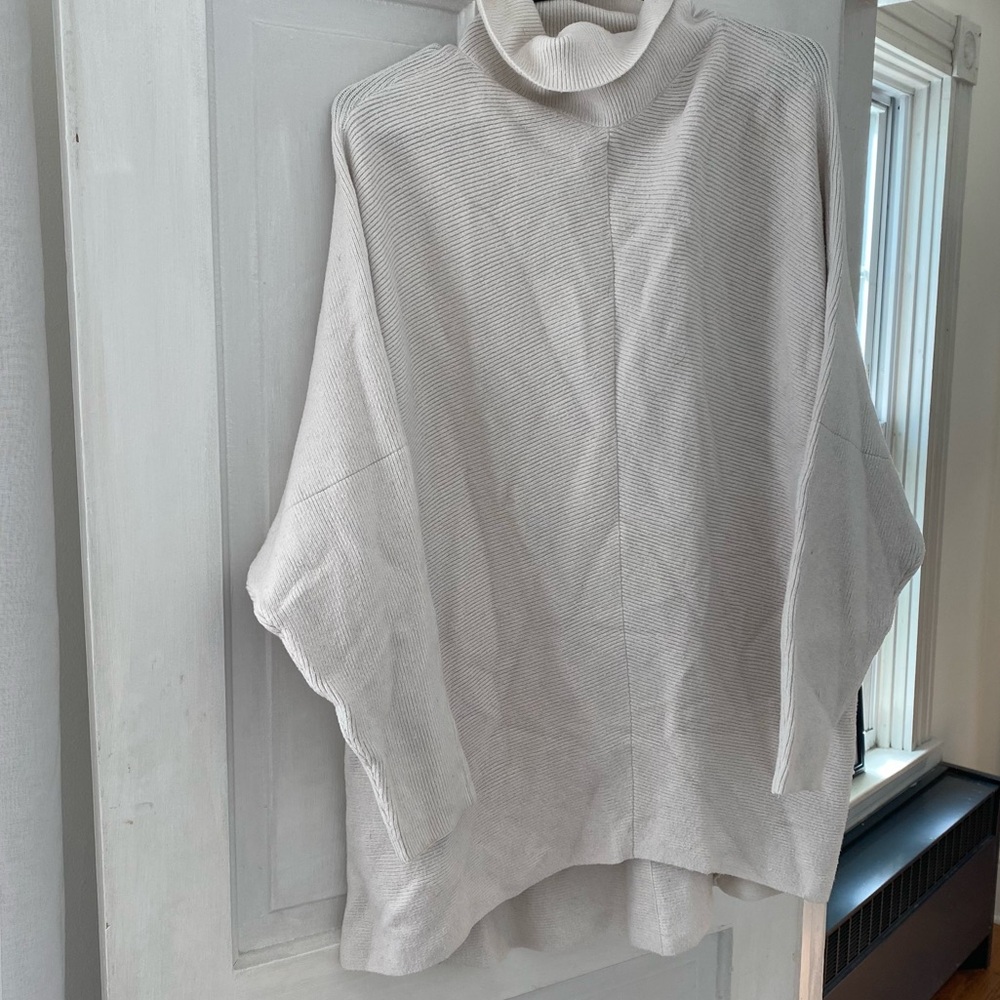 White cowl neck long sweater